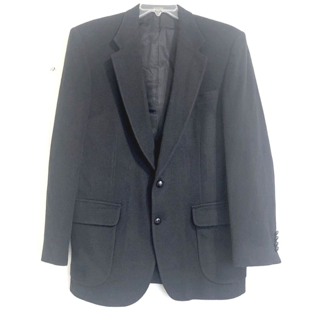 Stafford Men Formal Suit Blazer Size 42L Black Camel Hair Wool Sport Coat Blazer